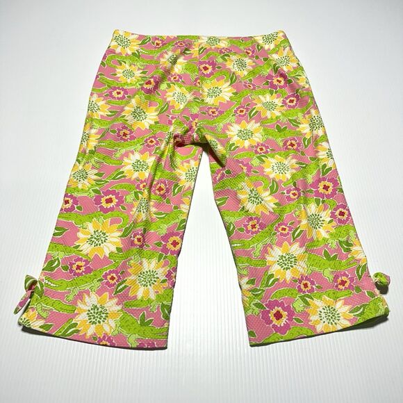 Lilly Pulitzer Vintage Captis Pants Size 12 Alligator Floral Print Textured Bows - Picture 6 of 11